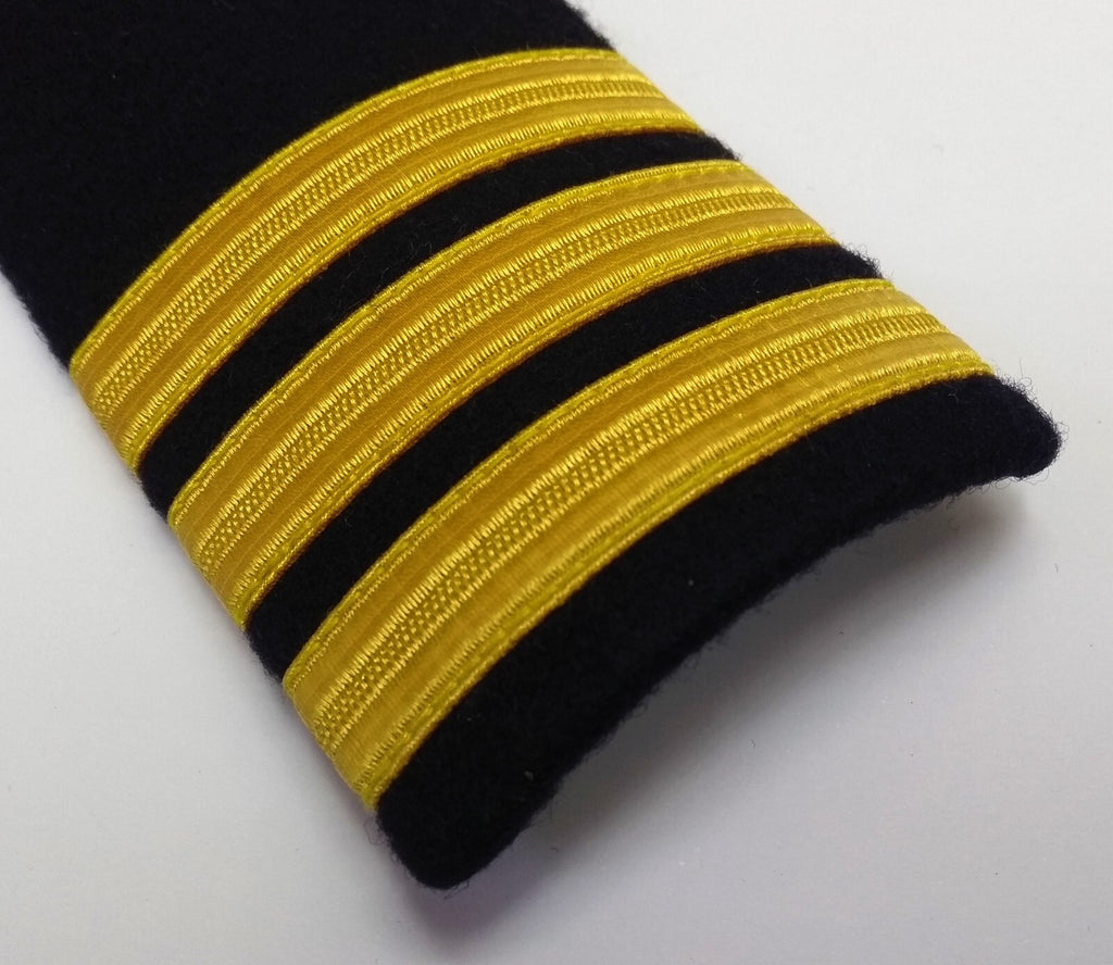 Naval Issue 3 Bar Gold Lace Officer Rank Shoulder Boards Leather Lace Backed