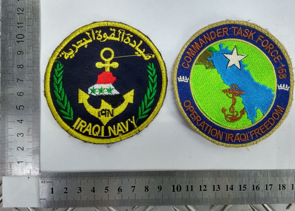 Iraqi Navy & Operation Iraqi Freedom Commander Task Force Round Patches / Badges