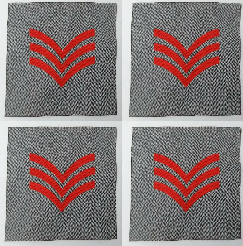 3 Bar Chevrons Patches Three Red Stripe on Grey 2 Pairs New old stock