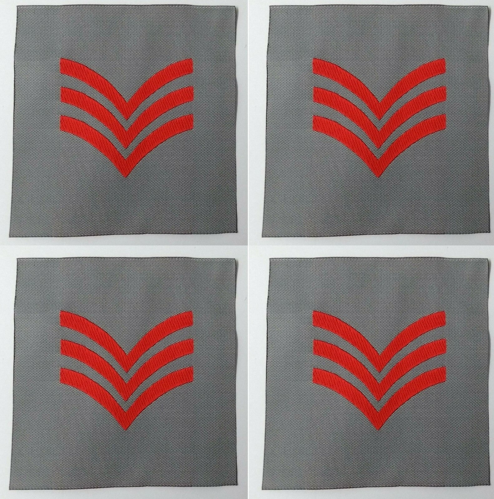 3 Bar Chevrons Patches Three Red Stripe on Grey 2 Pairs New old stock
