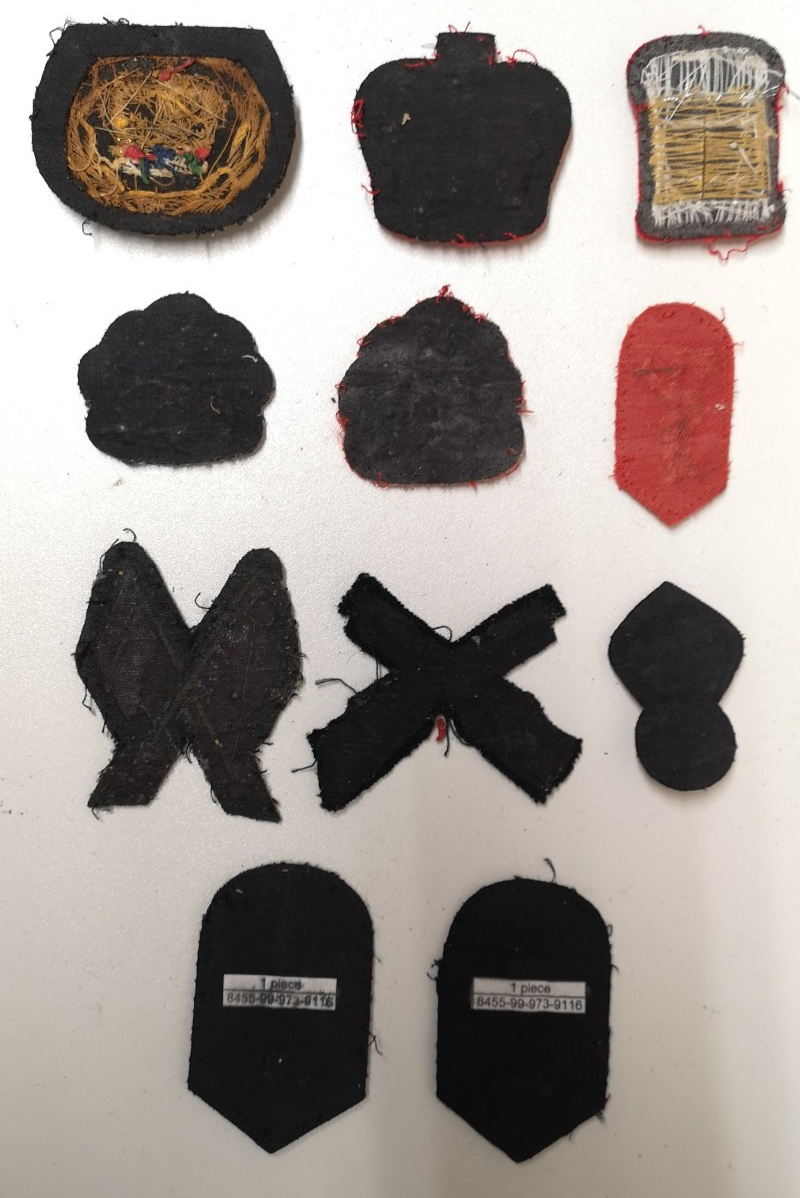 Various Wire Braided Patches on Black & Red Felt British set of 11