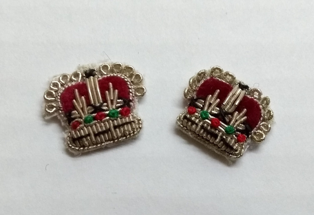 Army Silver Crowns Gilt With Crimson Padding Hand Embroidered Insignia 1/2" 1 Pr