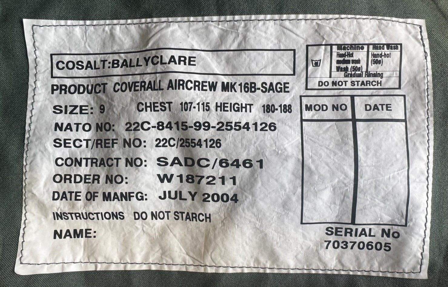 Aircrew Coverall MK16A/B Sage Jumpsuit Green Assorted Versions and Sizes