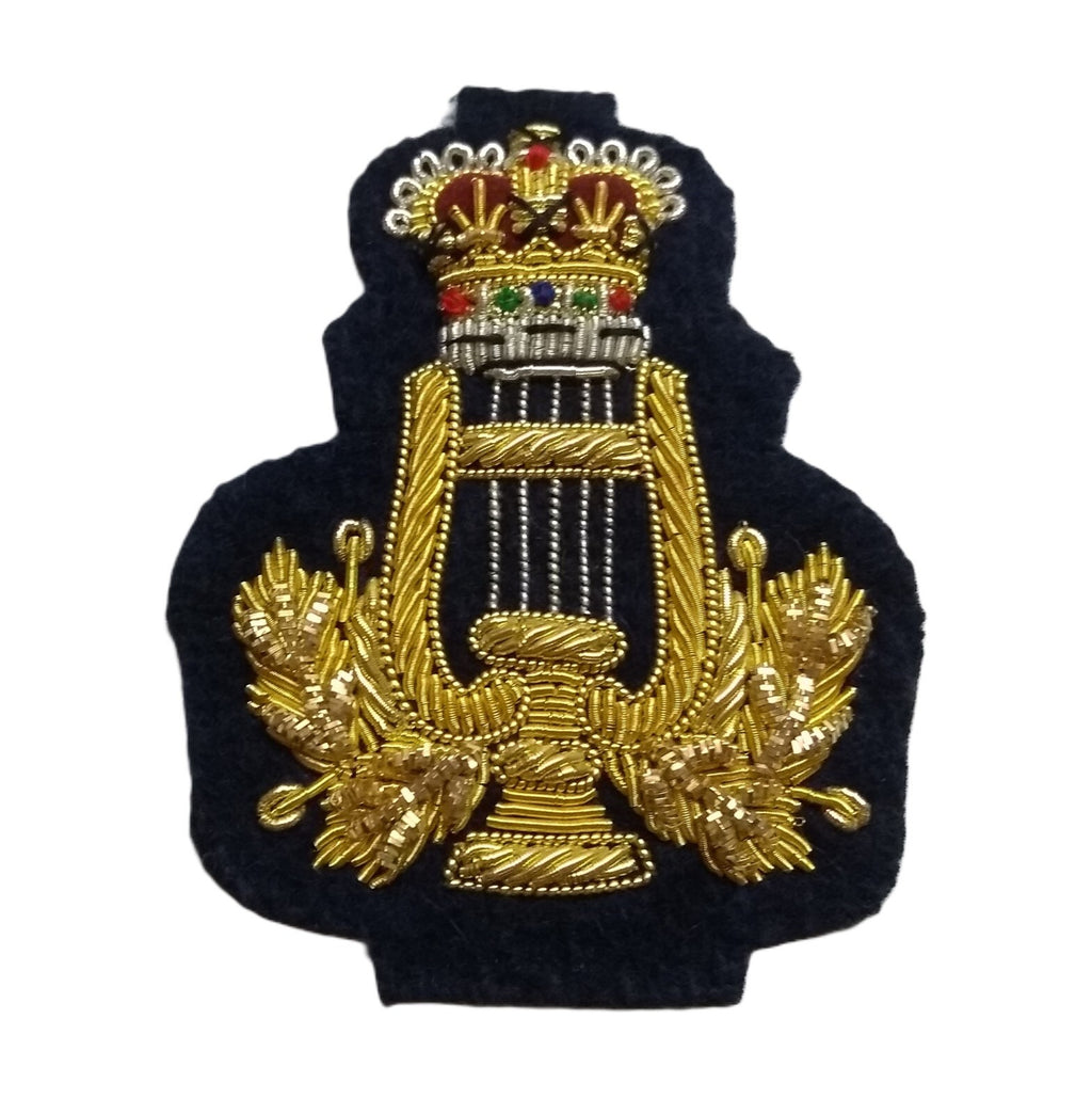 Mess Kit Badge Lyre & Crown on Navy British Hand Embroidered Para Arm Patch