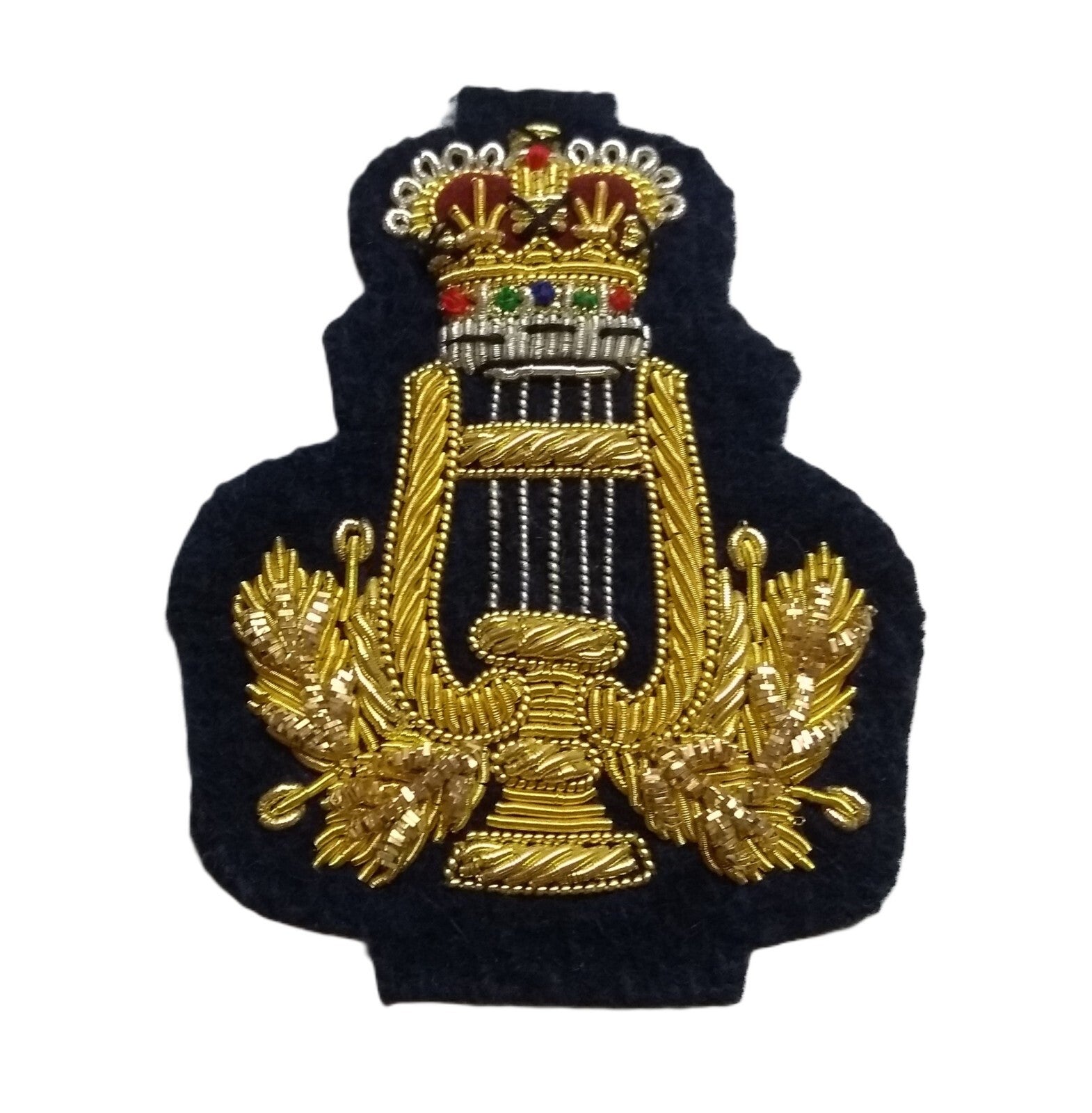 Mess Kit Badge Lyre & Crown on Navy British Hand Embroidered Para Arm Patch
