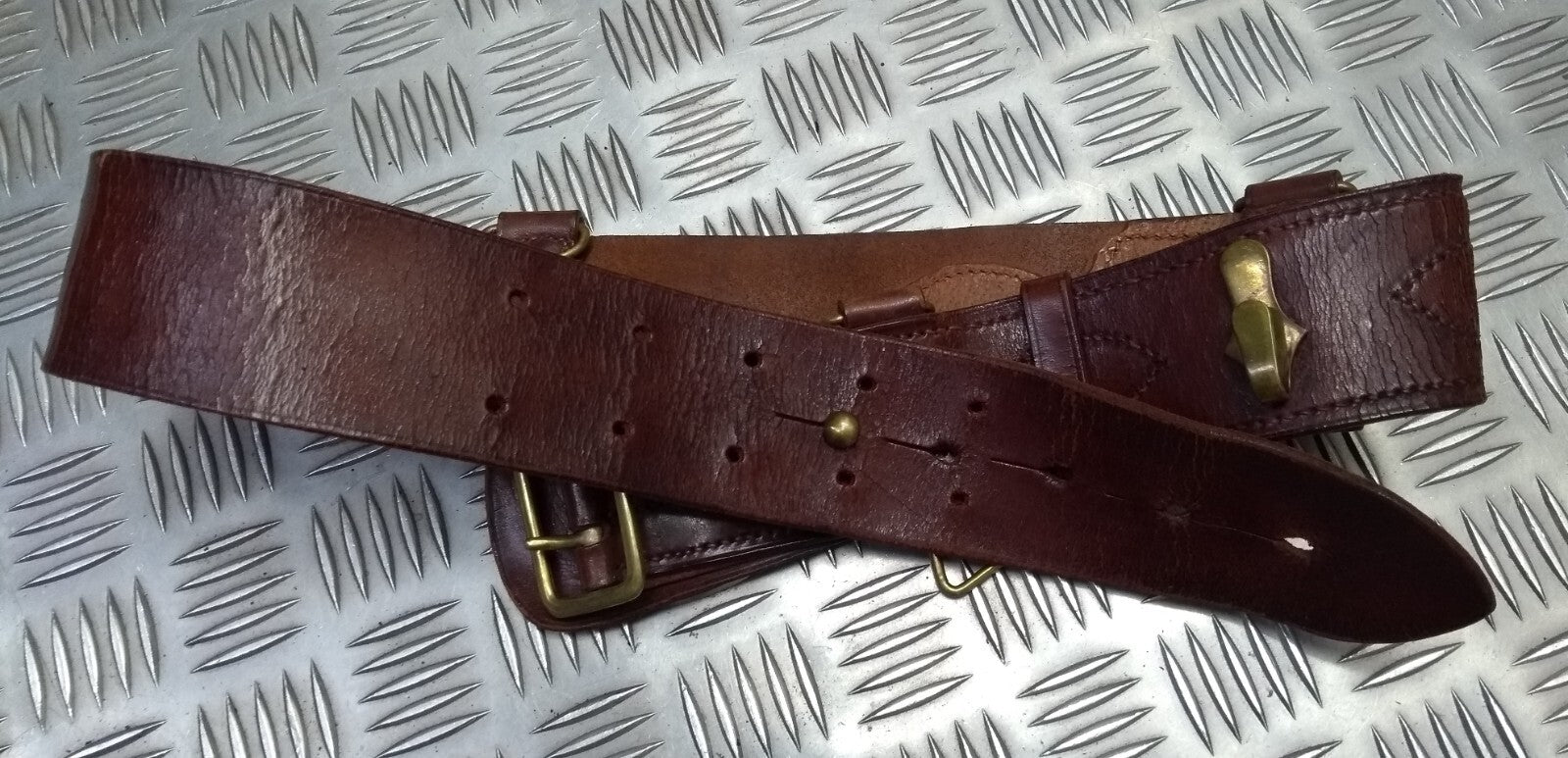 Vintage Sam Browne Belt Brown Leather Belt Set And Cross Over Strap Complete