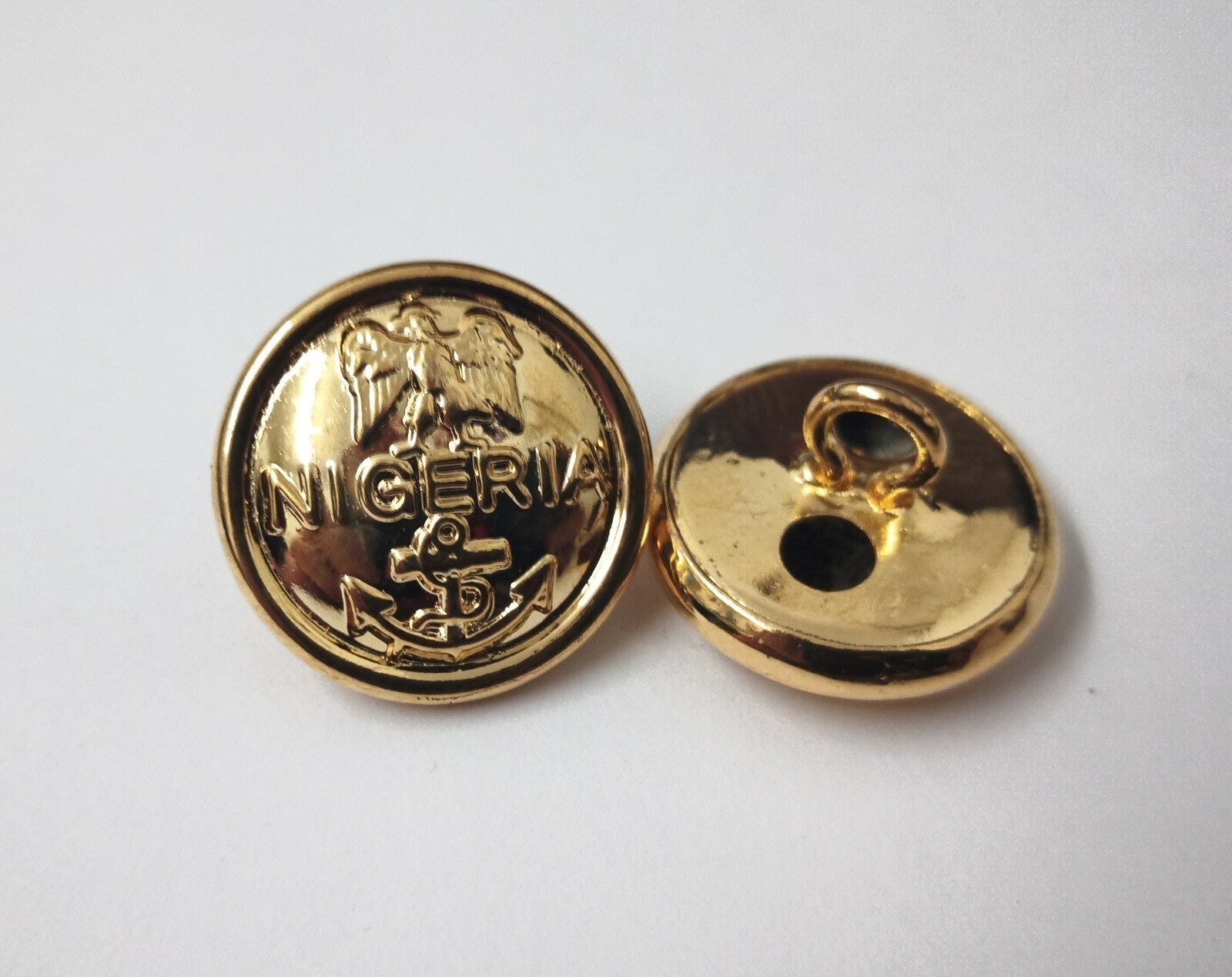 Genuine Nigerian Navy Issue Eagle and Anchor Insignia Ring Back Buttons X2 V0348