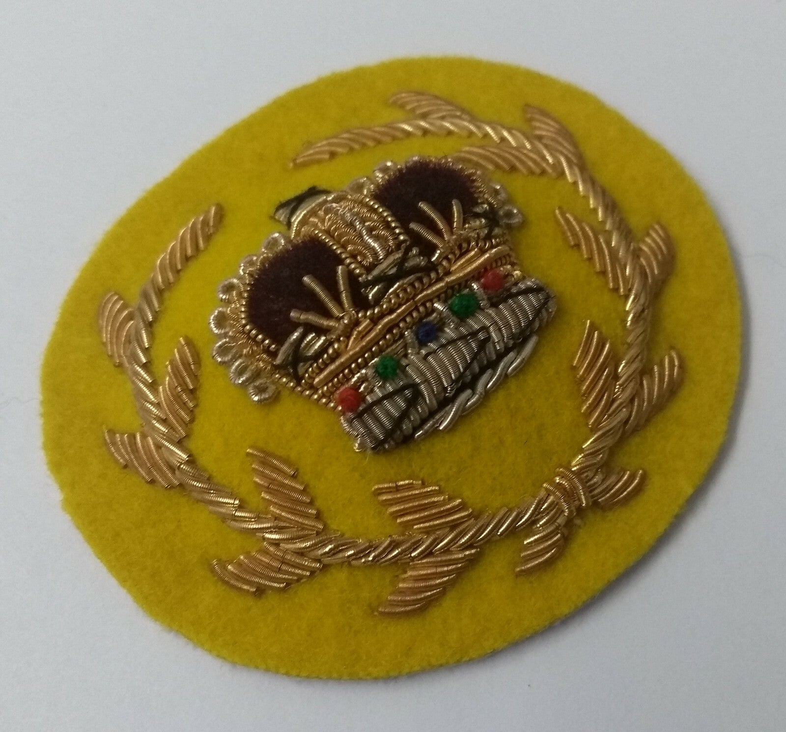 Genuine Vintage British Army Braided RQMS Laurel Crown on Yellow Felt