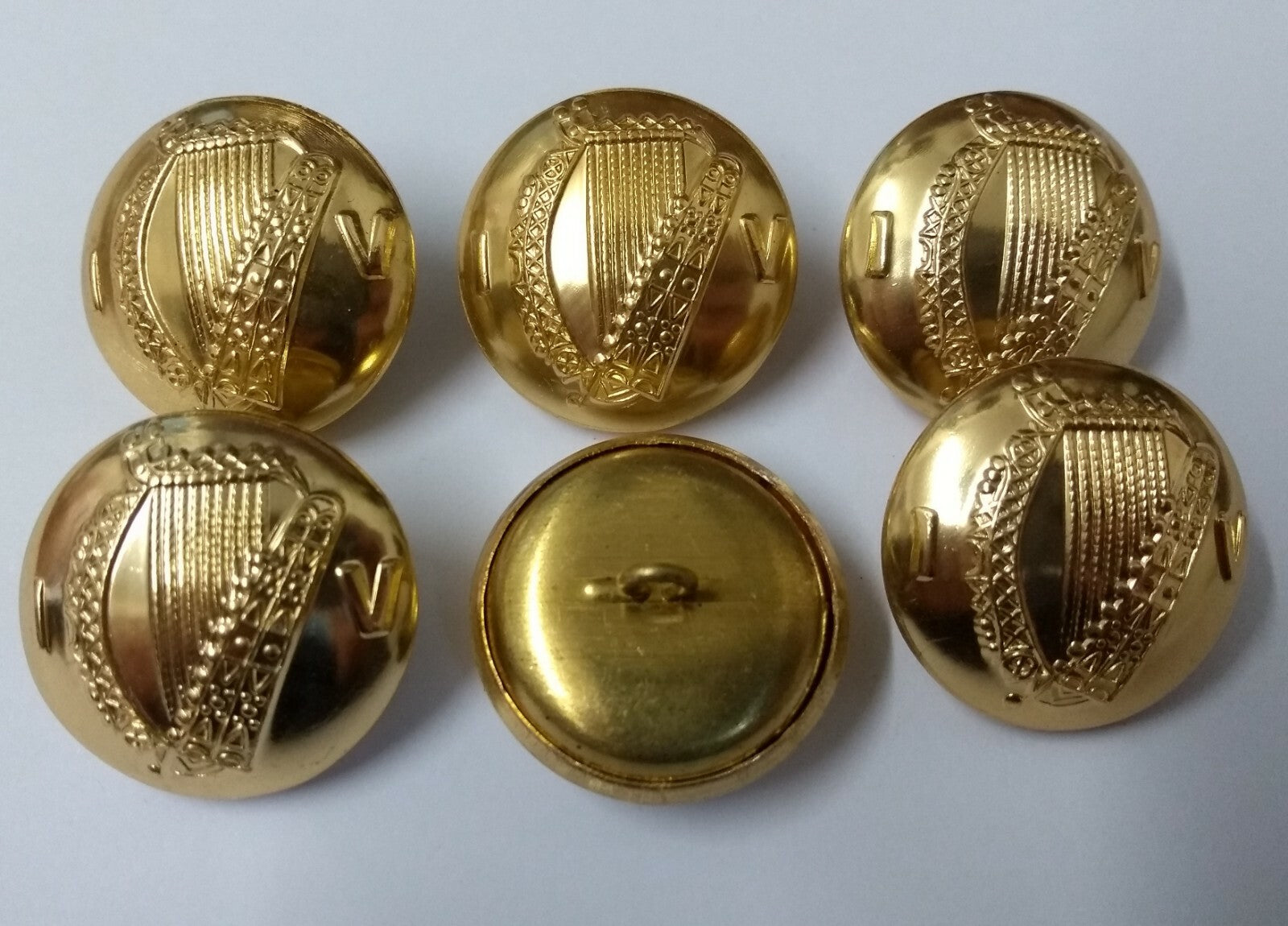 Genuine Vintage IV Harp insignia Shank Buttons x 6 - New
