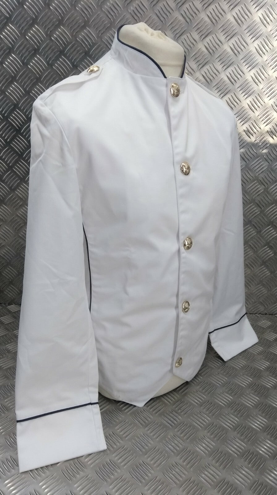 British White Mans Stewards Jacket Buttoned RAF Royal Air Force White w Royal Blue Piping