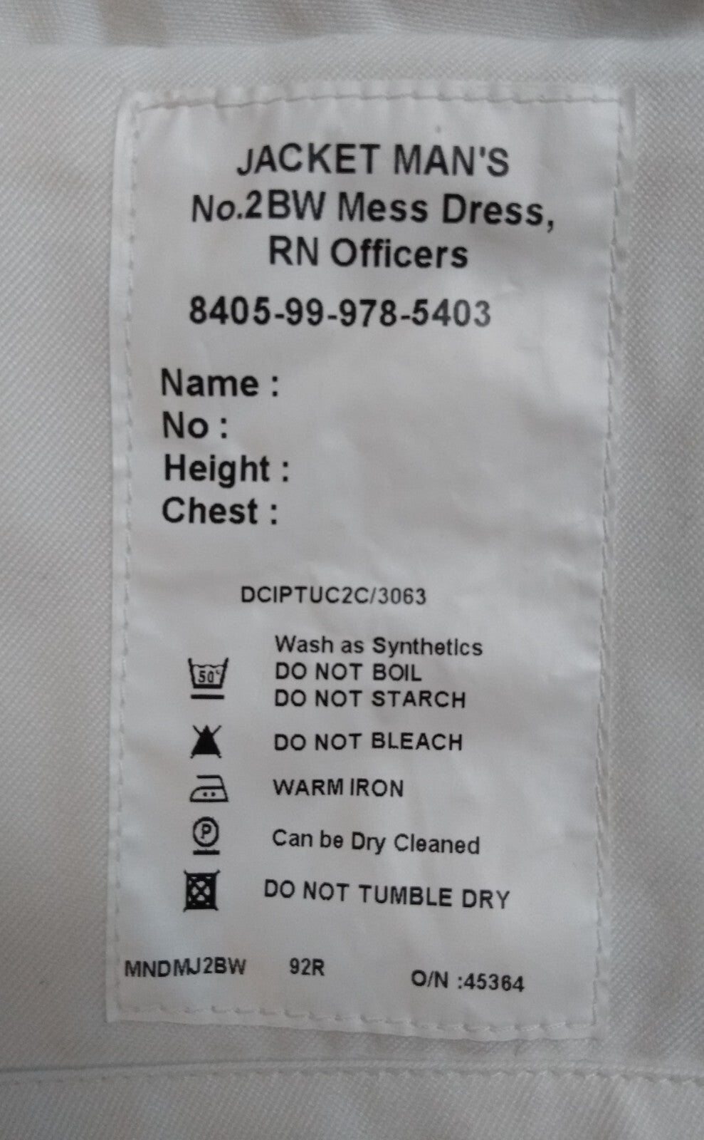 RN Mess Jacket British Royal Navy Ofc No2BW Naval No Buttons 92cm R