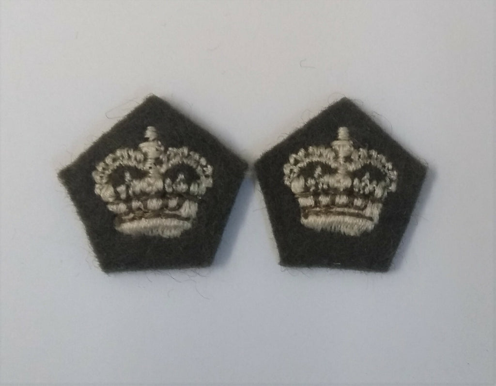 Genuine Vintage British Army No2 Dress Issue Small Rank Crowns on Khaki Pair NEW