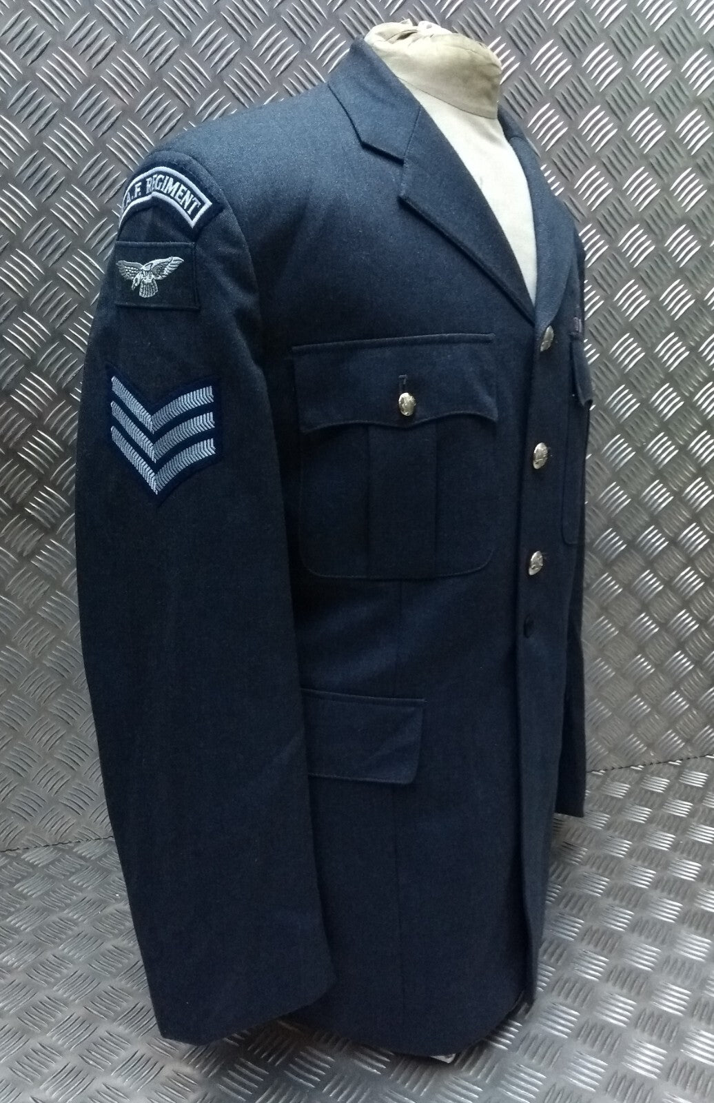 RAF Royal Air Force Jacket Airforce Blue Grey With Badges Size 120cm Long Fit