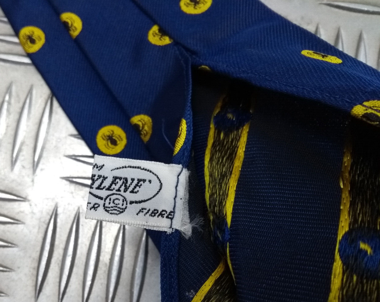 Navy Blue Polyester Tie with Black / Yellow Spider Motif - NEW