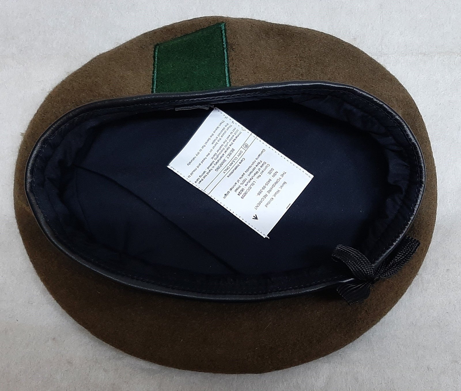Yorkshire Beret Cap Khaki 100% Wool Outer British Army Pattern Leather Rim 55cm