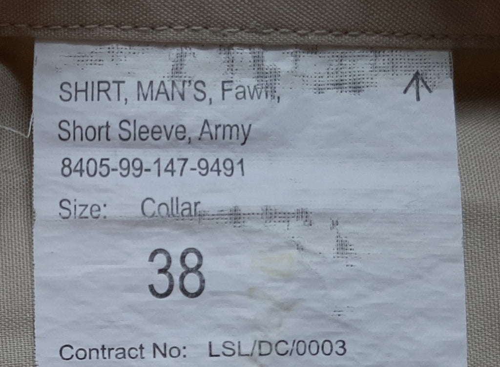 British Army No2 Shirt FAD Fawn Short Sleeve withButtons & Titles Size 38cm