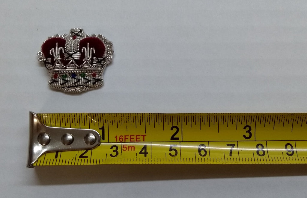Army Silver Crowns Gilt With Crimson Padding Hand Embroidered Insignia 3/4" 1 Pr