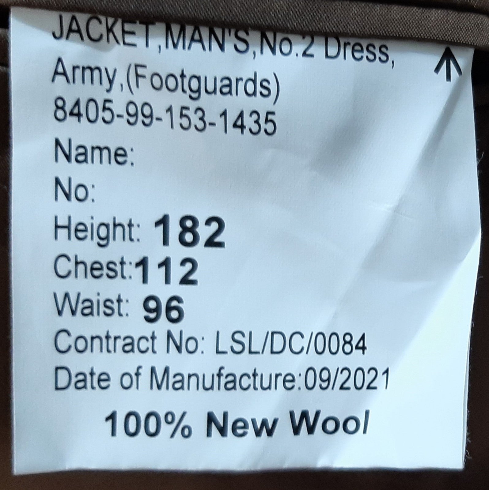 No2 Captain Rank FAD Footguards British Army Irish Guards Jacket 182/112cm
