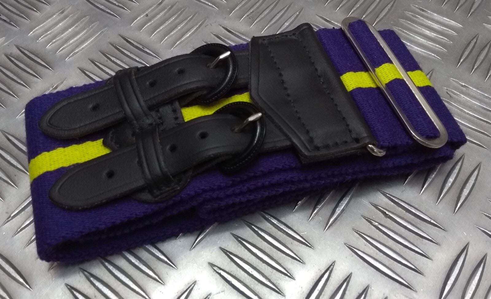 Stable Belt Issue Purple with Yellow Stripe Double Leather Strap 36"