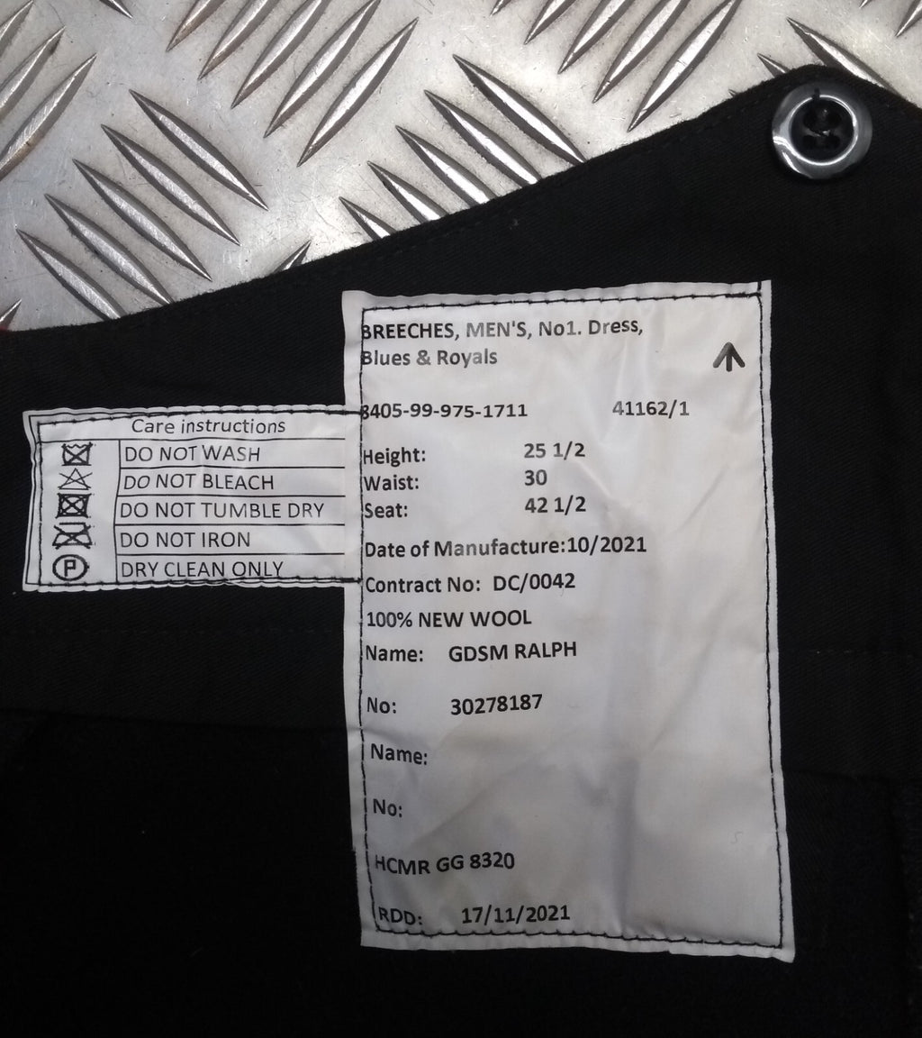 No1 Dress Breeches British Army Issue The Blues and Royals Red Pipe Stripes