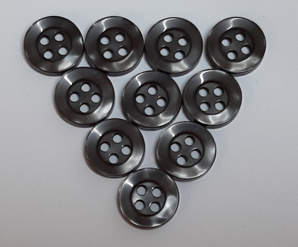 Buttons 100 Vintage 4 Hole for Dress Shirts Pearlesque Black / Grey 10.7mm NOS