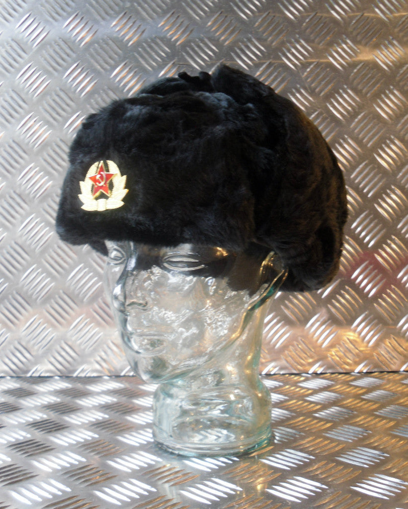 Soviet / USSR Black Cossack Hat w Ear Flaps. All Sizes - Brand NEW