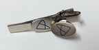 Chrome Double Pivot Tie Clip & matching Lapel Pin Badge Unknow Insignia