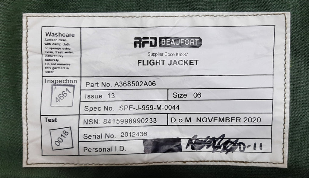 Flight Jacket RFD Beaufort- Euro Fighter / Typhoon Life preserver Jet Pilot