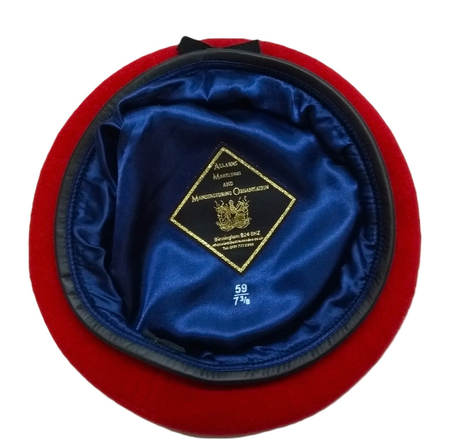 Red Army Beret Allarms UK Officer Pattern Wool / Silky Lining Leather Trim 59cm.