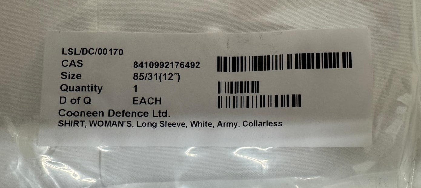 Collarless Shirt Army White Womans Long Sleeve Officers & Mess Dress NEW