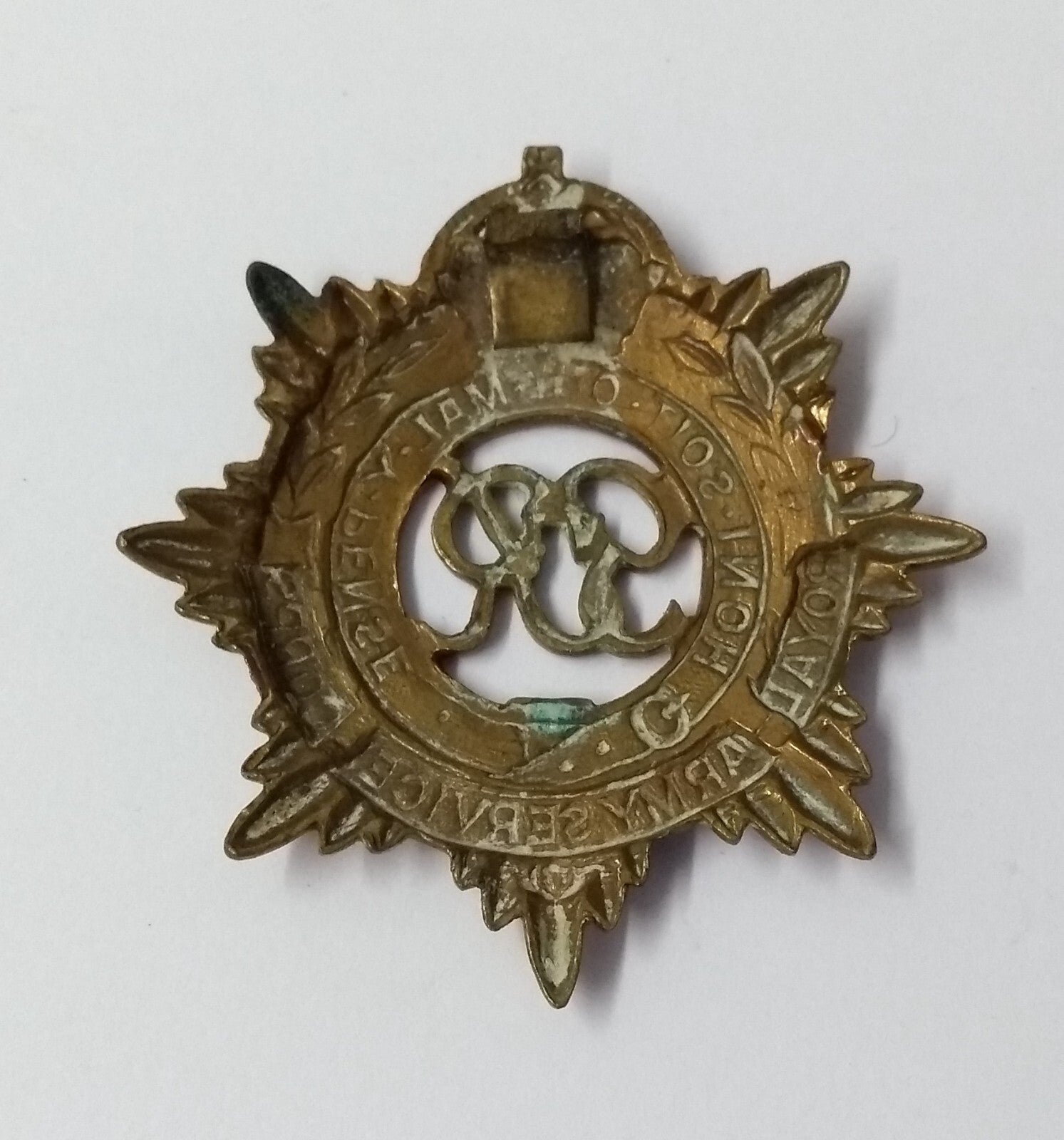 Vintage Kings Crown RASC British Army Issue Service Corps Insignia Metal Badge