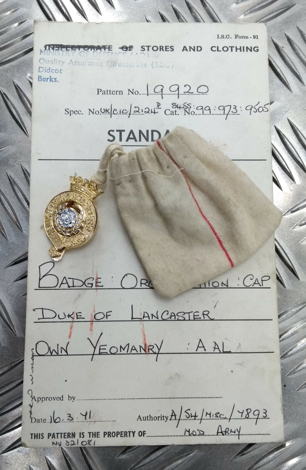 Genuine 1971 Vintage British Army Inspectorate of Stores Metal Badge Sample Card