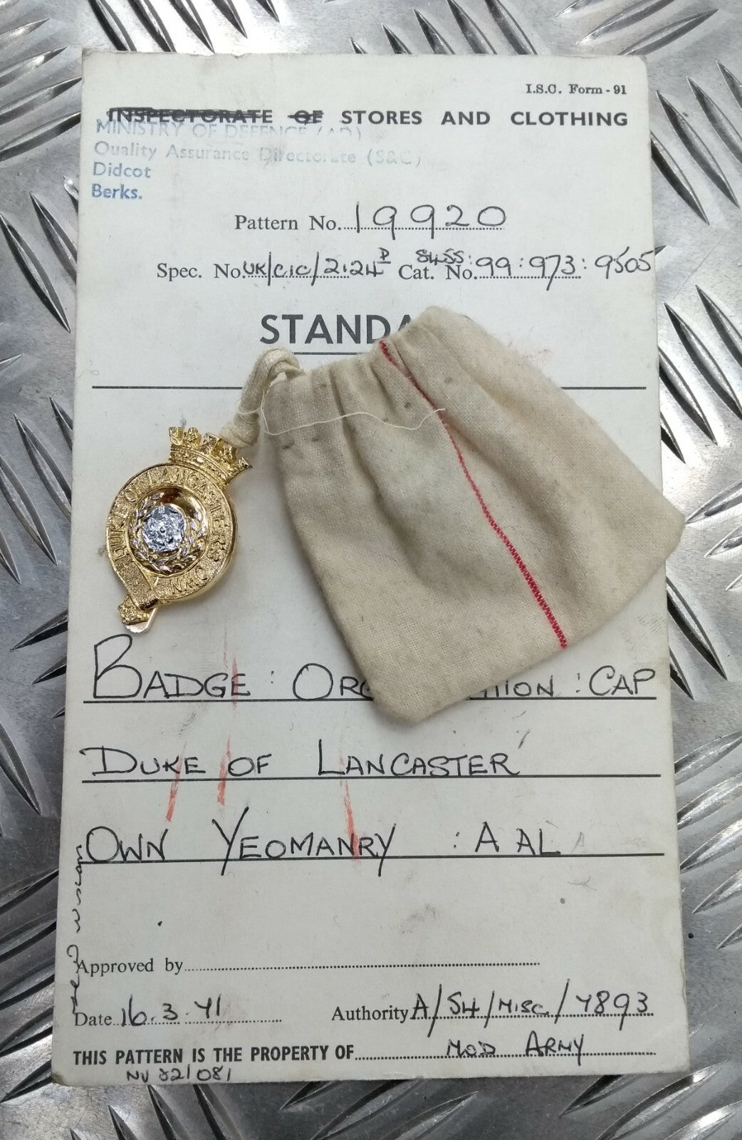 Genuine 1971 Vintage British Army Inspectorate of Stores Metal Badge Sample Card