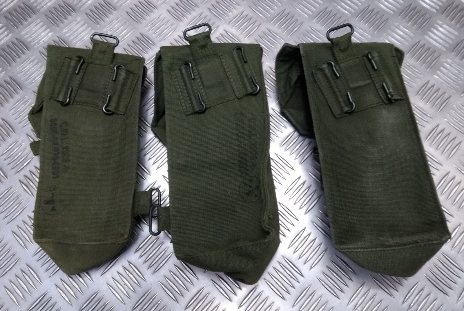 Vintage Webbing Pouch British Army Issue Green Ammo / Utility Web Case X 3