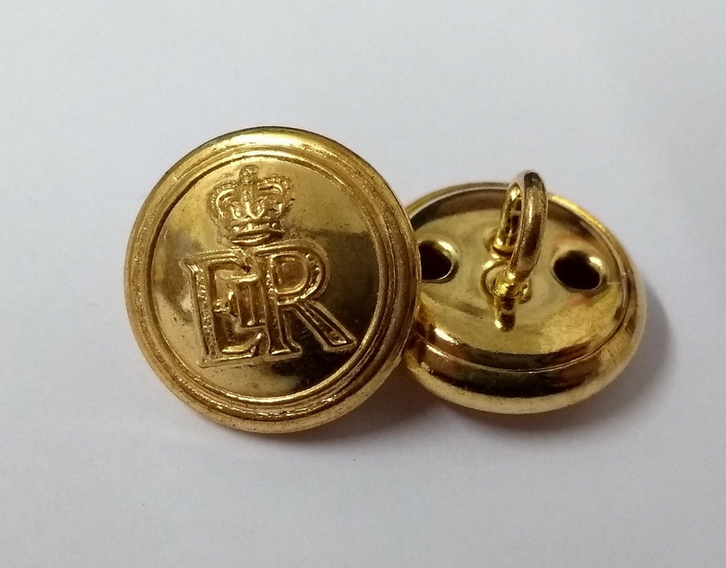 Queens Crown ER II Gold 16.5mm Buttons Made in England Ring Back Fitting X2