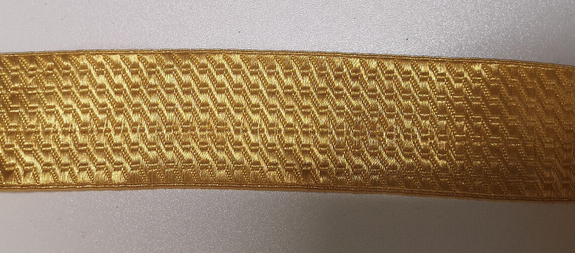 Gold Metallised Polyester Bias & Stand Pattern Lace 44mm wide