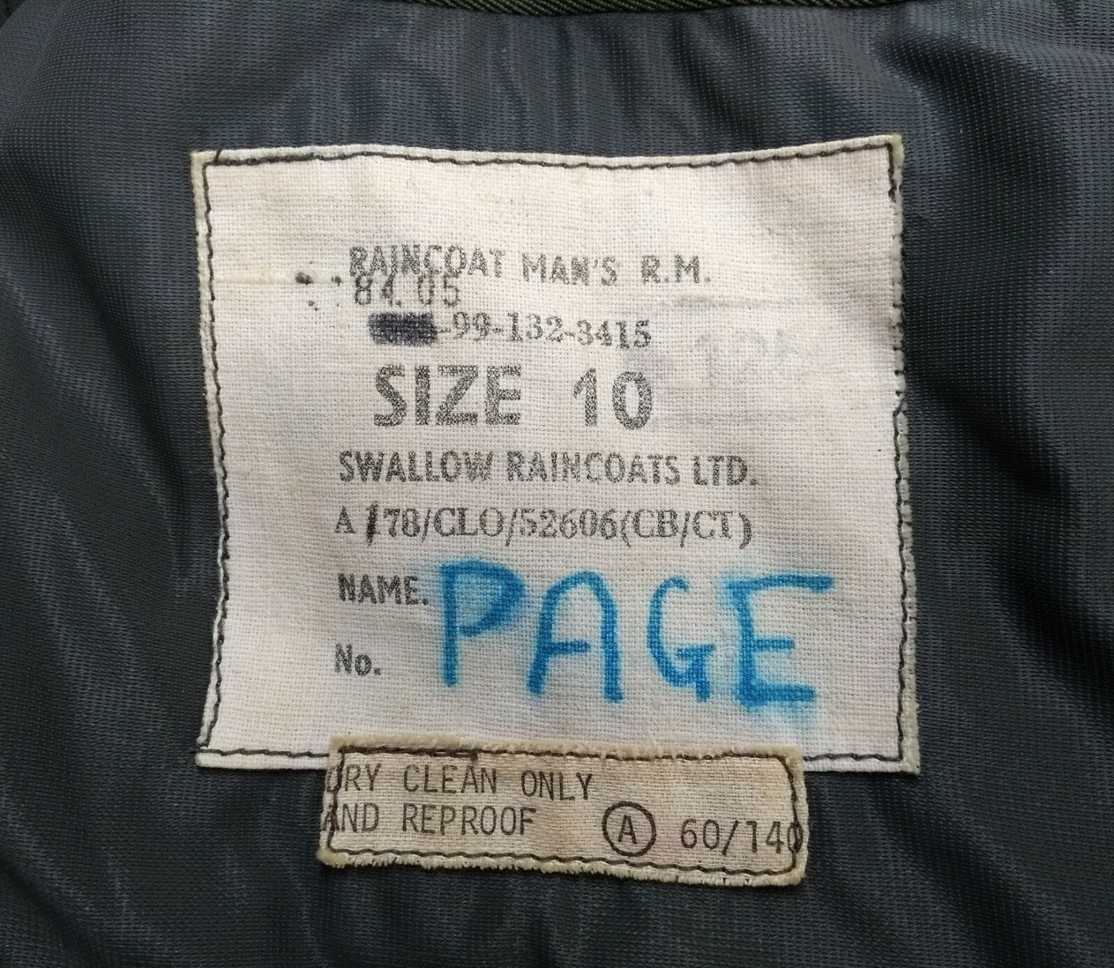 Vintage RM British Issue Single Breasted Long Rain Coat Sz 10