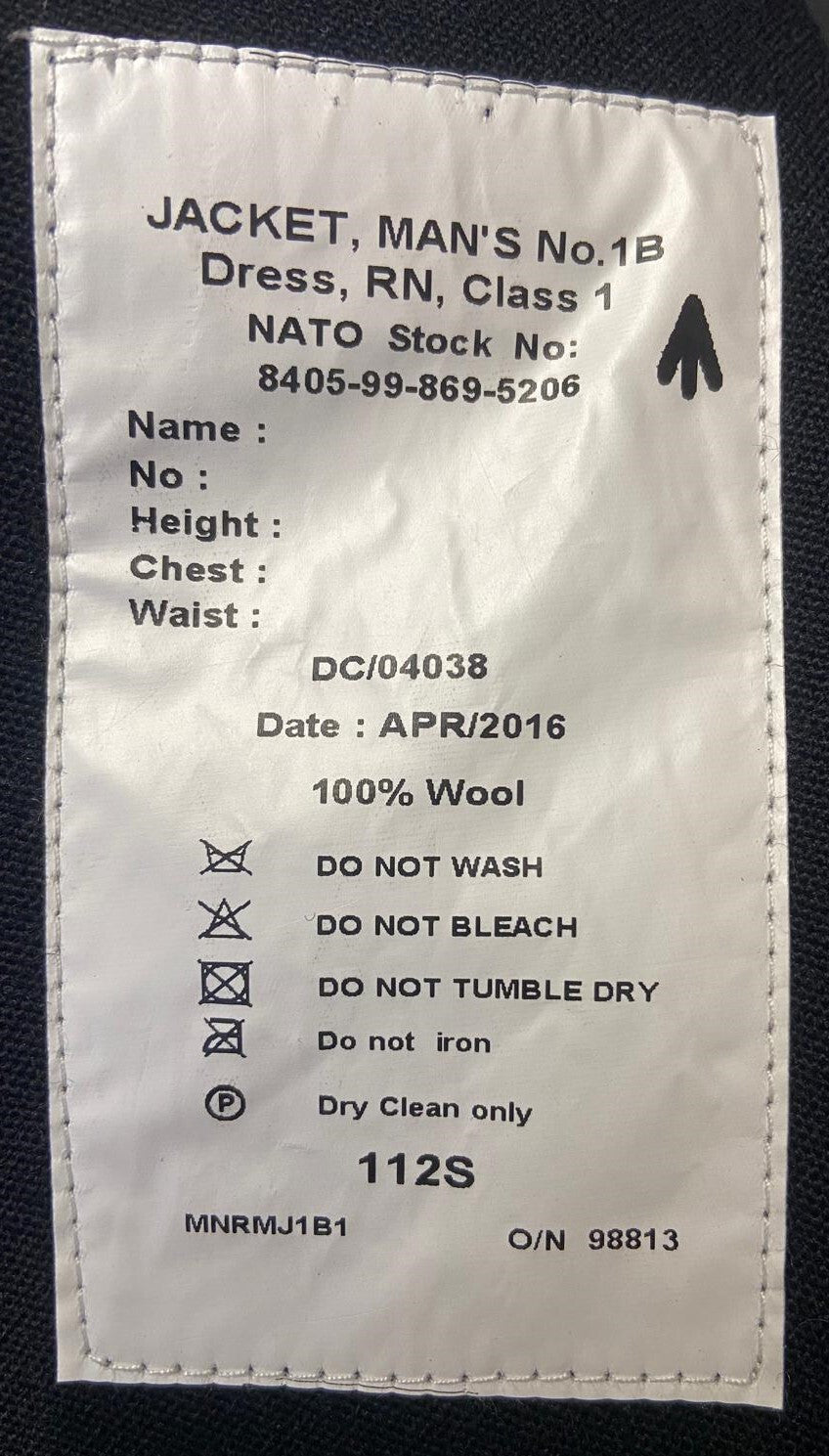 No1B RN Jacket PO Mans Royal British Naval Dress Petty Navy Size 112cm S
