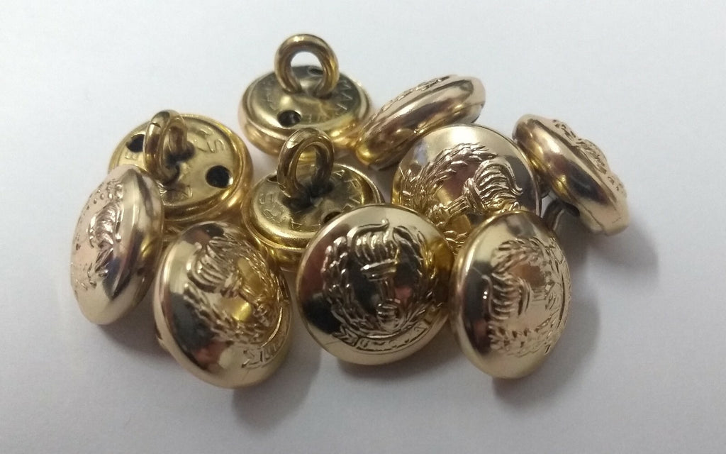 Gold Ring Buttons, Reef and Hand Holding Torch. 12mm x 10- NEW