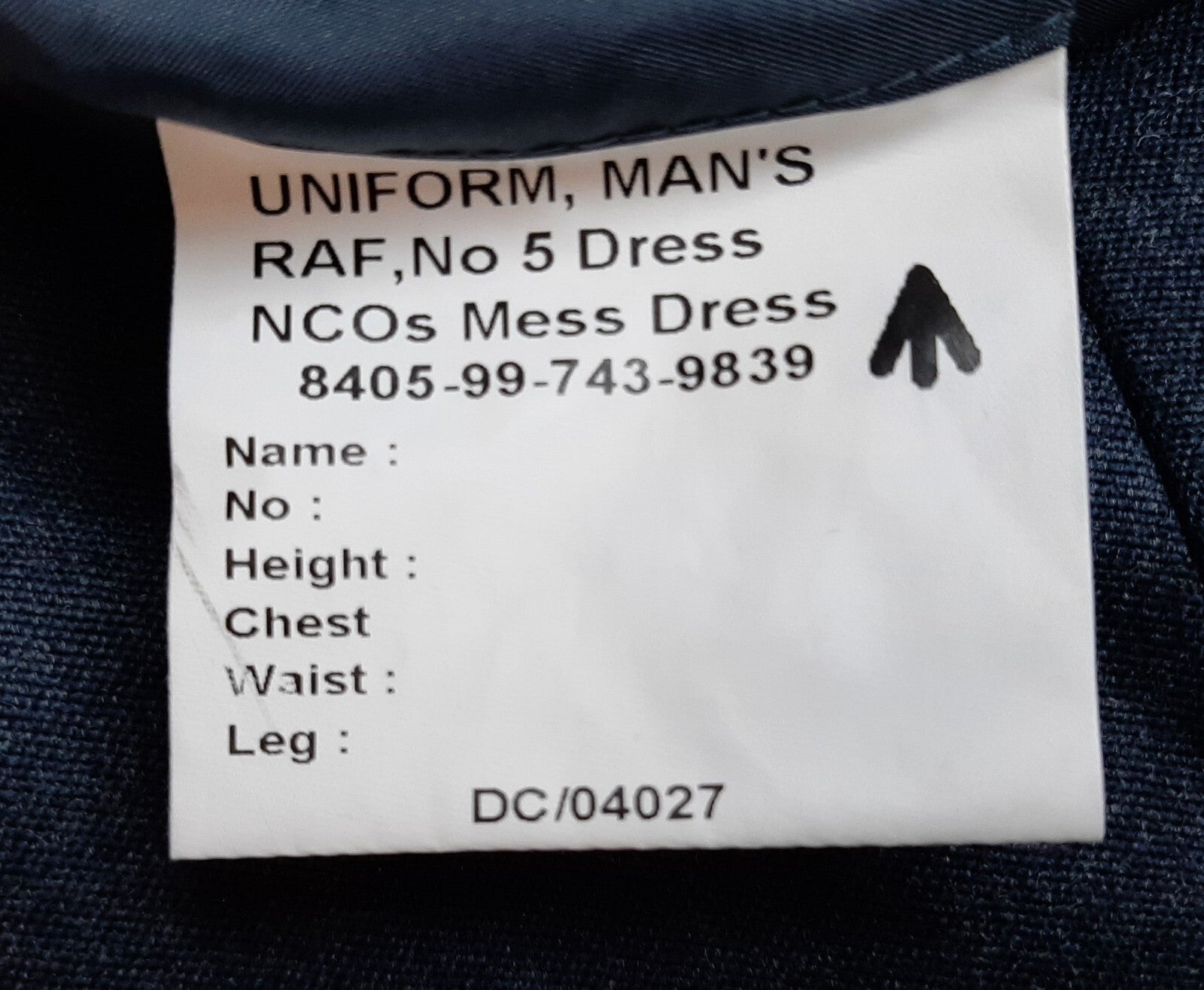 British Army No5 Mess Dress Jacket Royal Air Force Embroidered WO Badge