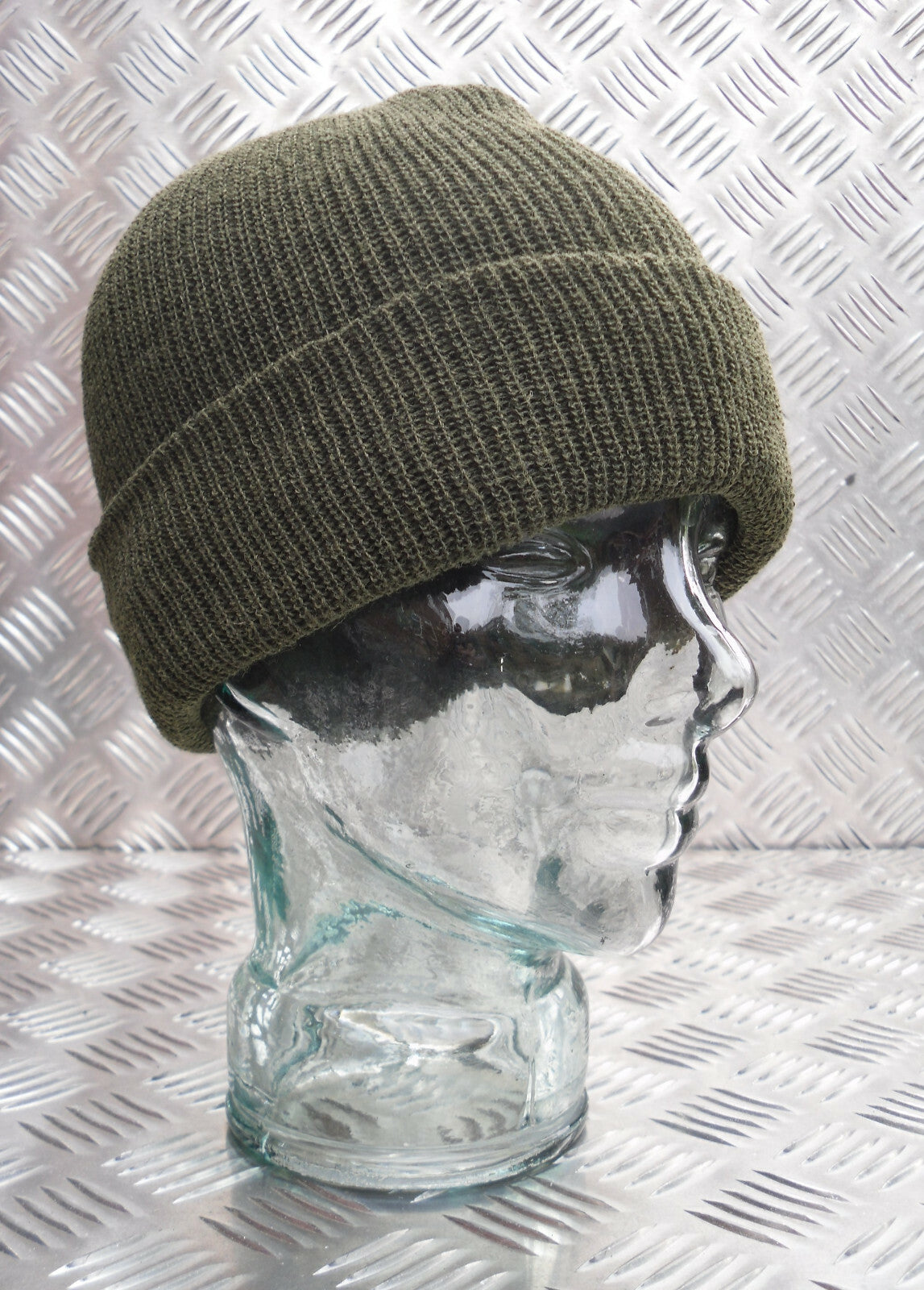 Green / OD Knitted Beanie Hat / Woolly Hat - 100% Wool - One size - NEW