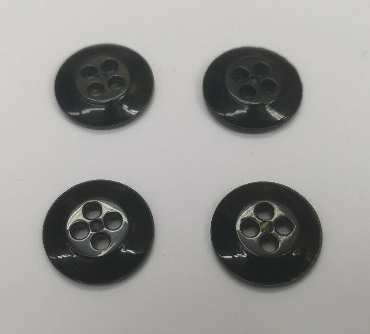 Genuine Vintage Issue 4 Hole Plastic Buttons Black x4 16.5mm 27L