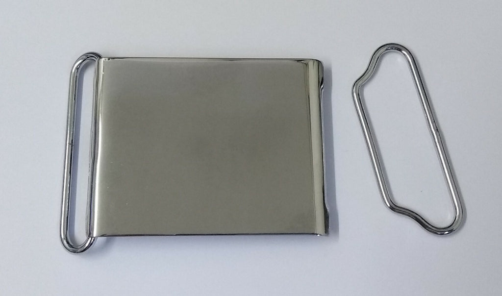 62mm Chrome Buckle Plate Buckle Set No Insignia British Issue STD270