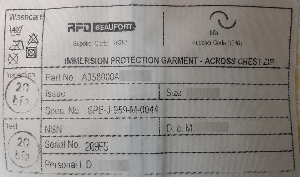 RFD Immersion Suit Eurofighter Fast Pilot Protection Garment