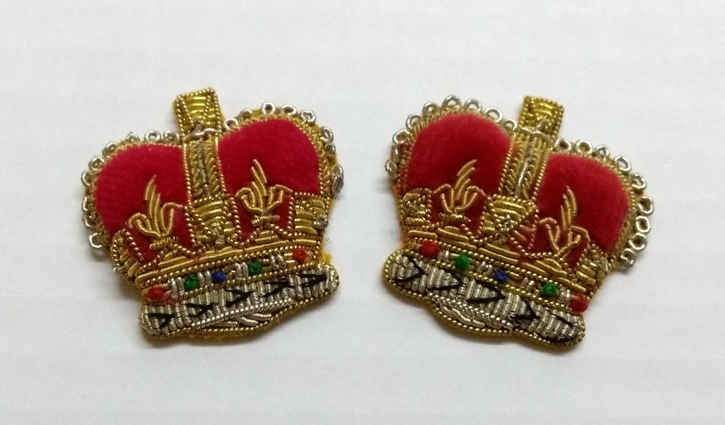 Army Crowns WO2 Gold/Silver Gilt With Red Padding Hand Embroidered Insignia 1"