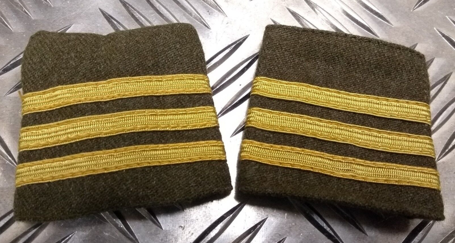 Khaki Wool Serge Rank Slide 3 Braided Gold Bars Vintage Issue