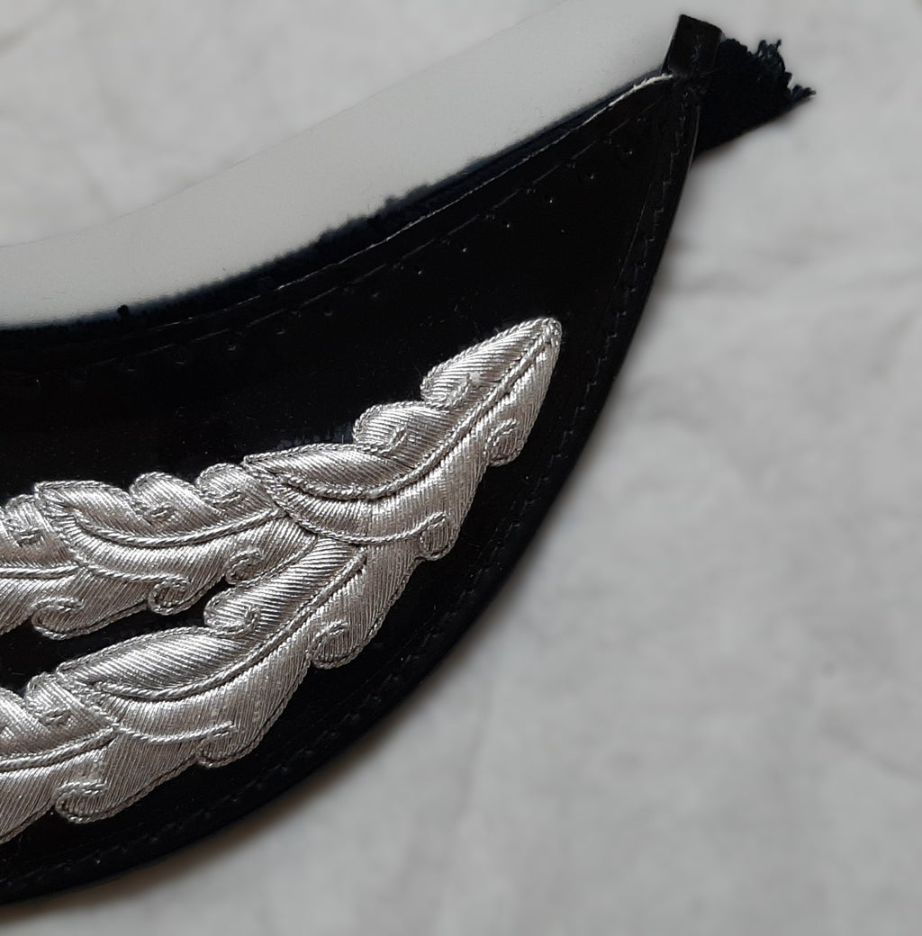 Officers Patent Peak British Forces Two Row Silver Braid Oak Leaf Sprig Garnish
