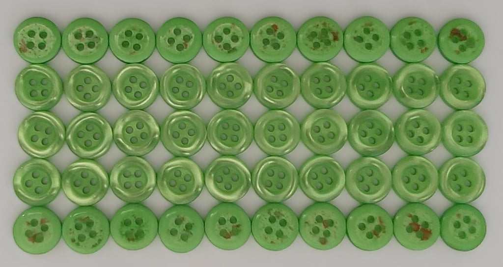 Buttons 50 Vintage 4 Hole Shirt / Shank Anchors Pearlesque Lime 11.3mm NOS