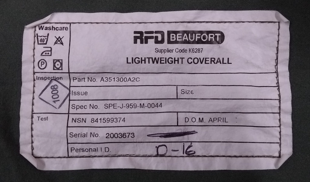 RFD Aircrew Coverall Lightweight Green RAF Royal Air Force Jumpsuit Assorted