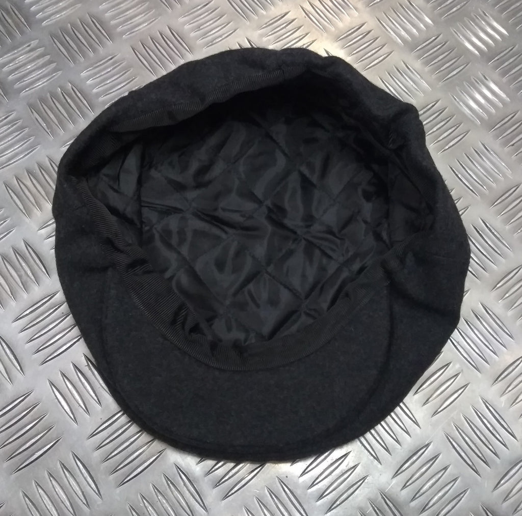 Dark Grey Wool Mix Quilt Lined Grandads Hat / Flat cap like Cheese Cutter Cap